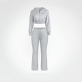 Crop Zip-Up Hoodie Set Gray