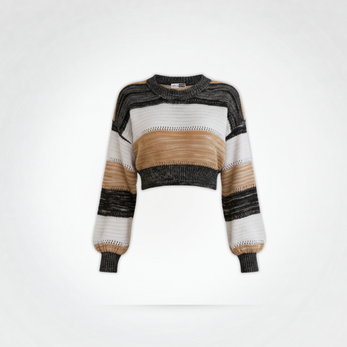 Cozy Striped Crop Knit Khaki