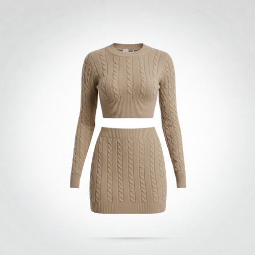Cameo Sweater & Skirt Set Khaki