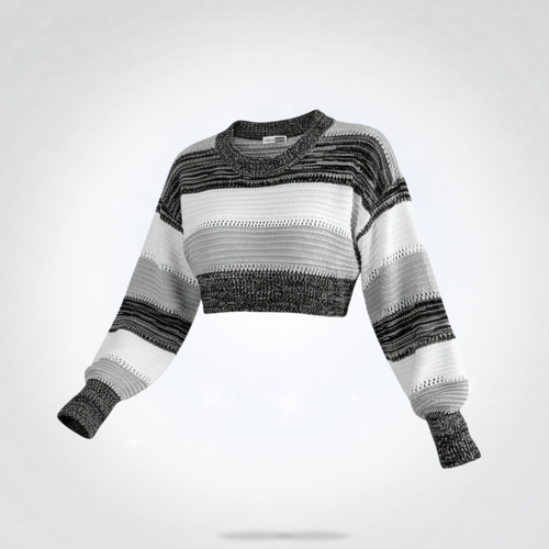 Cozy Striped Crop Knit Gray