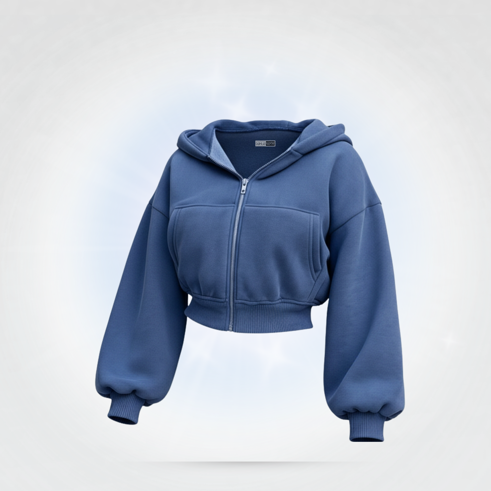 Cropped Zip-Up Hoodie Blue