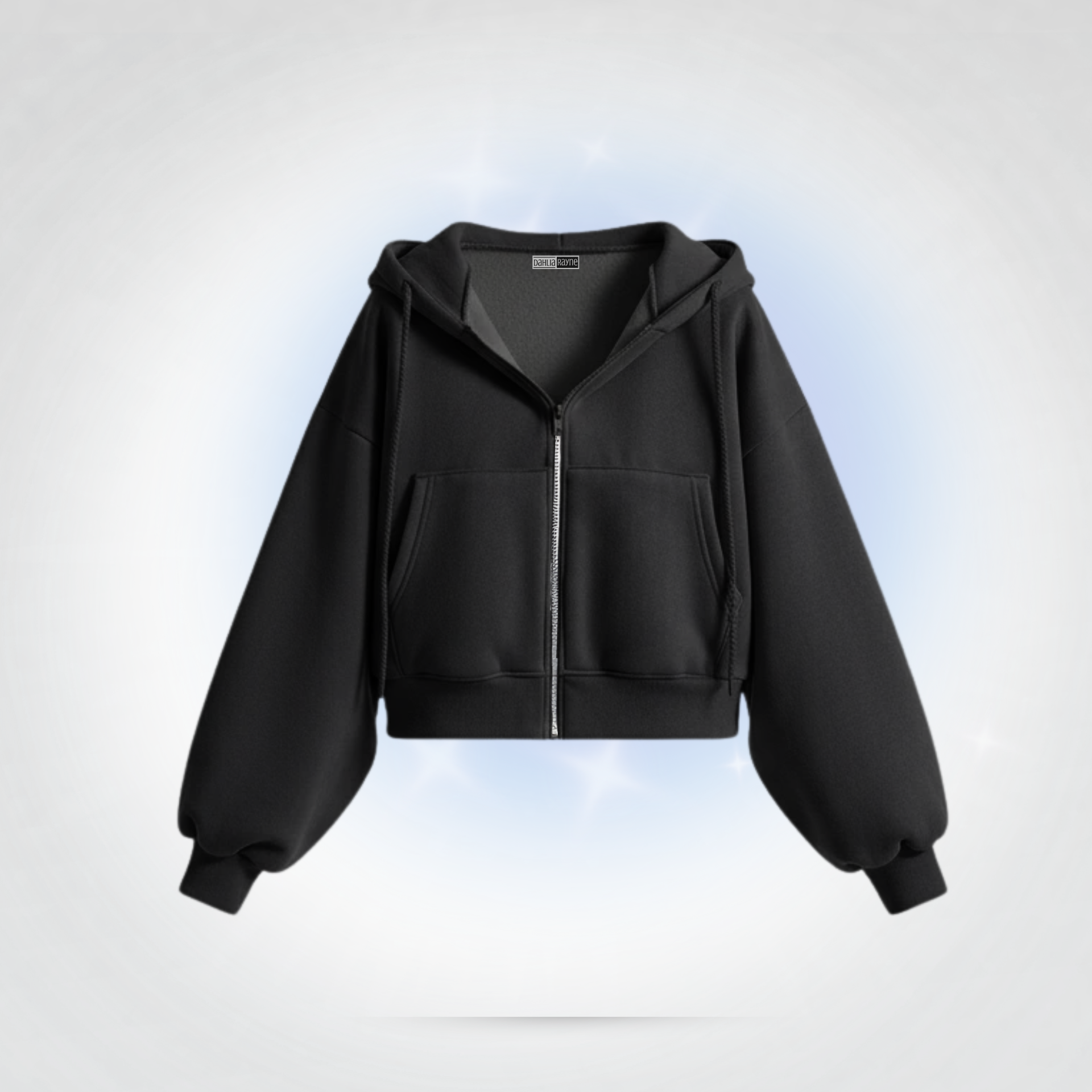 Cropped Zip-Up Hoodie Black