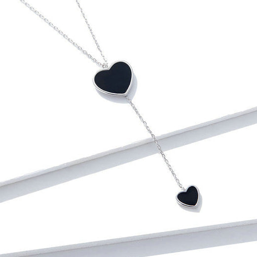 Sterling Silver Double Black Heart Necklace