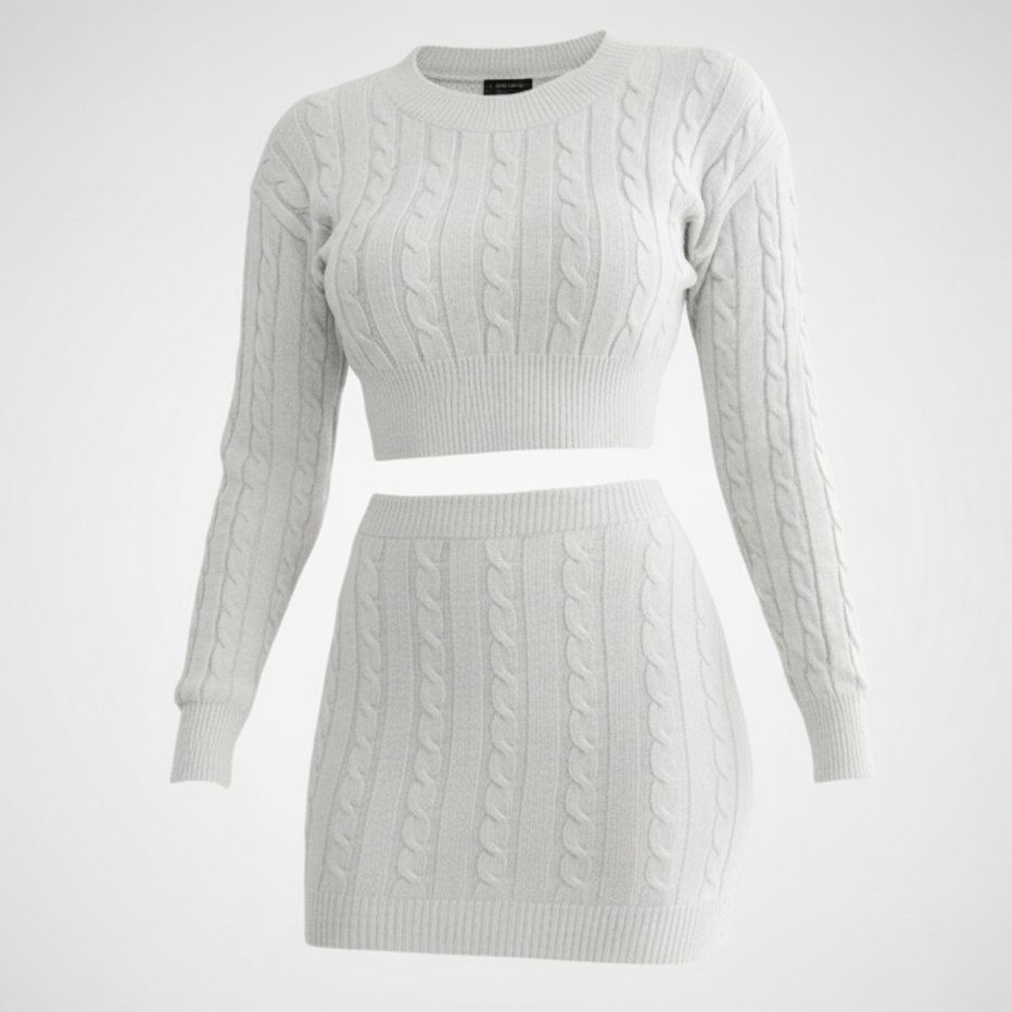 Cameo Sweater & Skirt Set White
