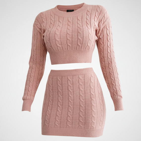 Cameo Sweater & Skirt Set Pink