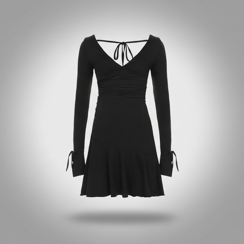 V-Neck Long Sleeve Dress Black