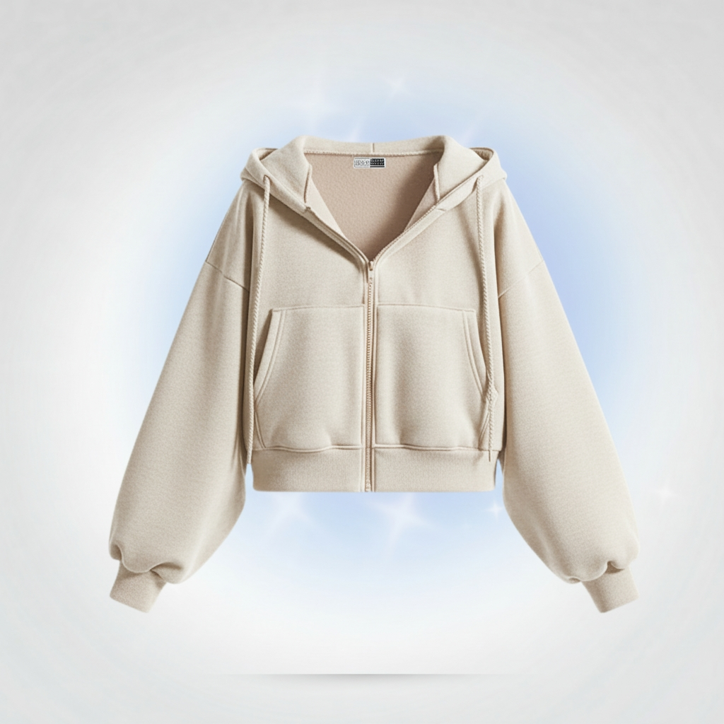 Cropped Zip-Up Hoodie Off White