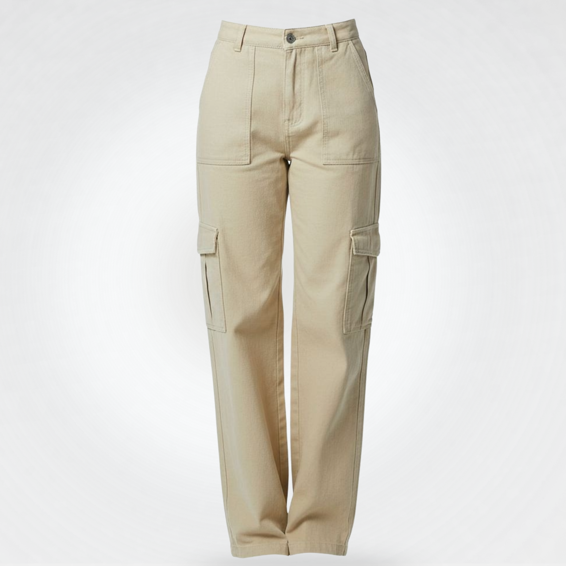 Straight Denim Cargo Pants Tan