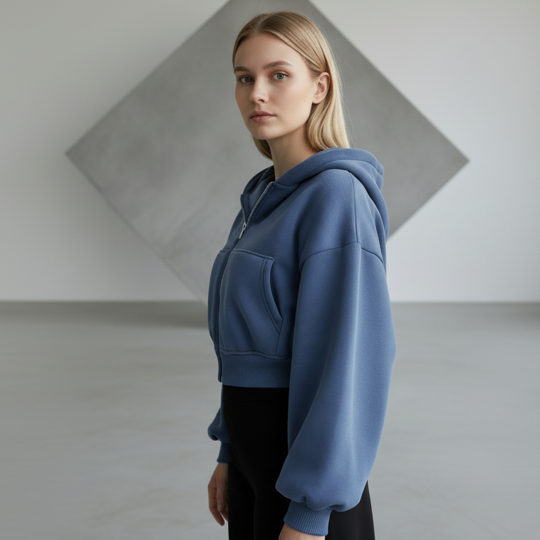 Cropped Zip-Up Hoodie